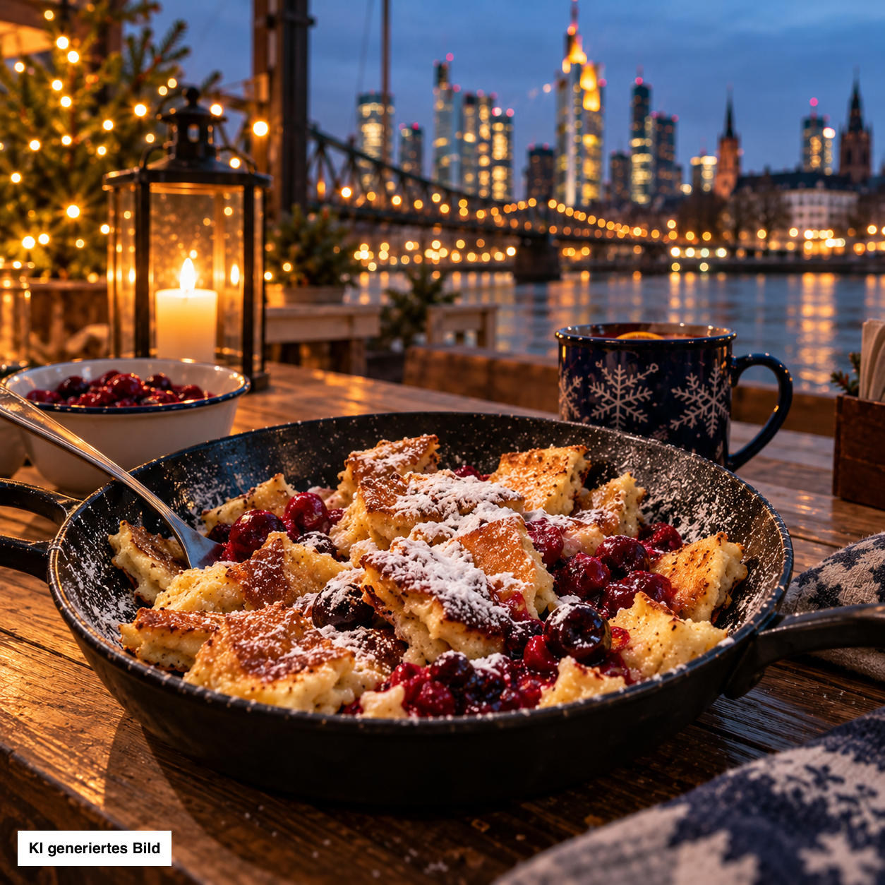 Kaiserschmarrn am winterlichen Flussufer